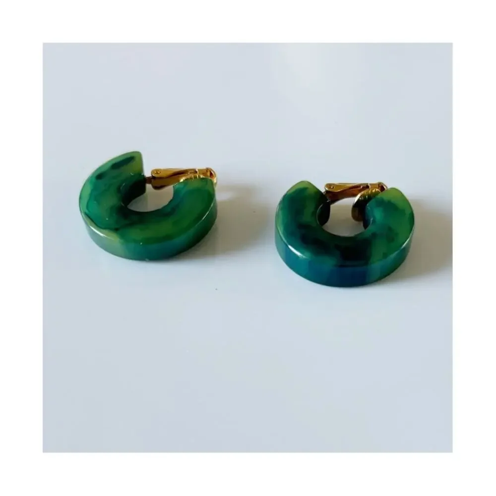 Vintage Bakelite Clip On Earrings Green
